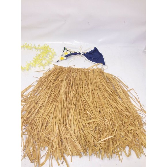 Vintage CHILD’S 3 PC HULA Outfit Hawaii Blue Yellow Lei Size S-M - Picture 7 of 8